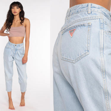 90s Guess Jeans Pleated Jeans Georges Marciano Mom High Waist 80s High Waisted Denim Pants 1990s Vintage Faded Blue Tapered Small 26 
