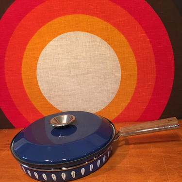 Vintage Cathrineholm Norway Skillet, Blue Lotus Cathrineholm Lidded Pan, Grete Prytz Kittelson, Frying Pan with Lid, Scandinavian Kitchen 