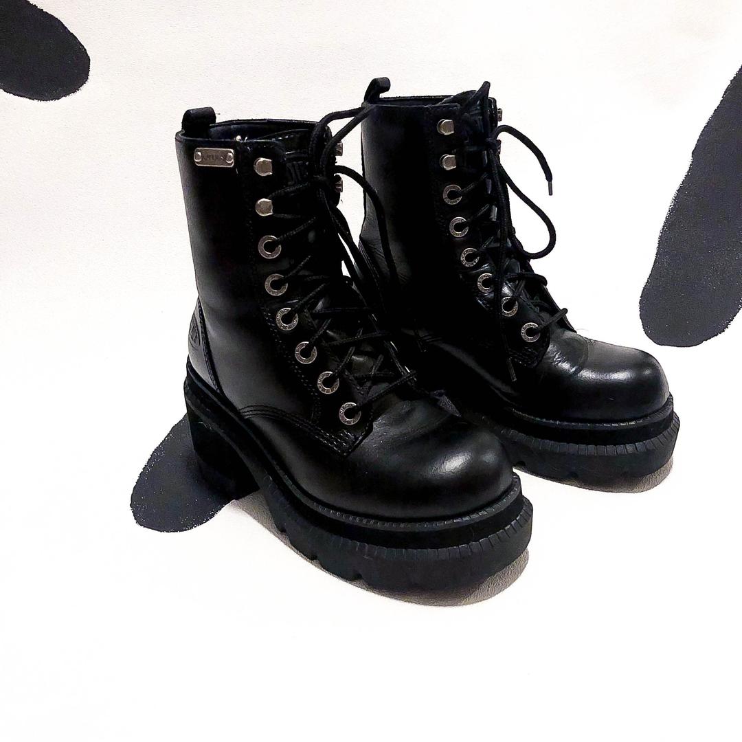 Candies Vintage Y2K 90s Chunky Heel Black Platform Leather Boots Size 8.5