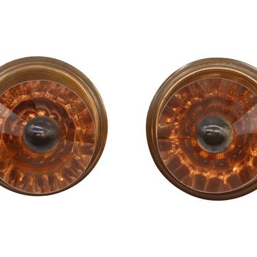 Pair of 1940s Orange Glass Furniture Knobs with Rosettes