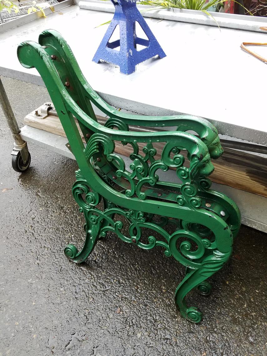 Vintage Cast Iron Lion Head Park Bench Arm Rests Set Earthwise Architectual Salvage Seattle Seattle WA