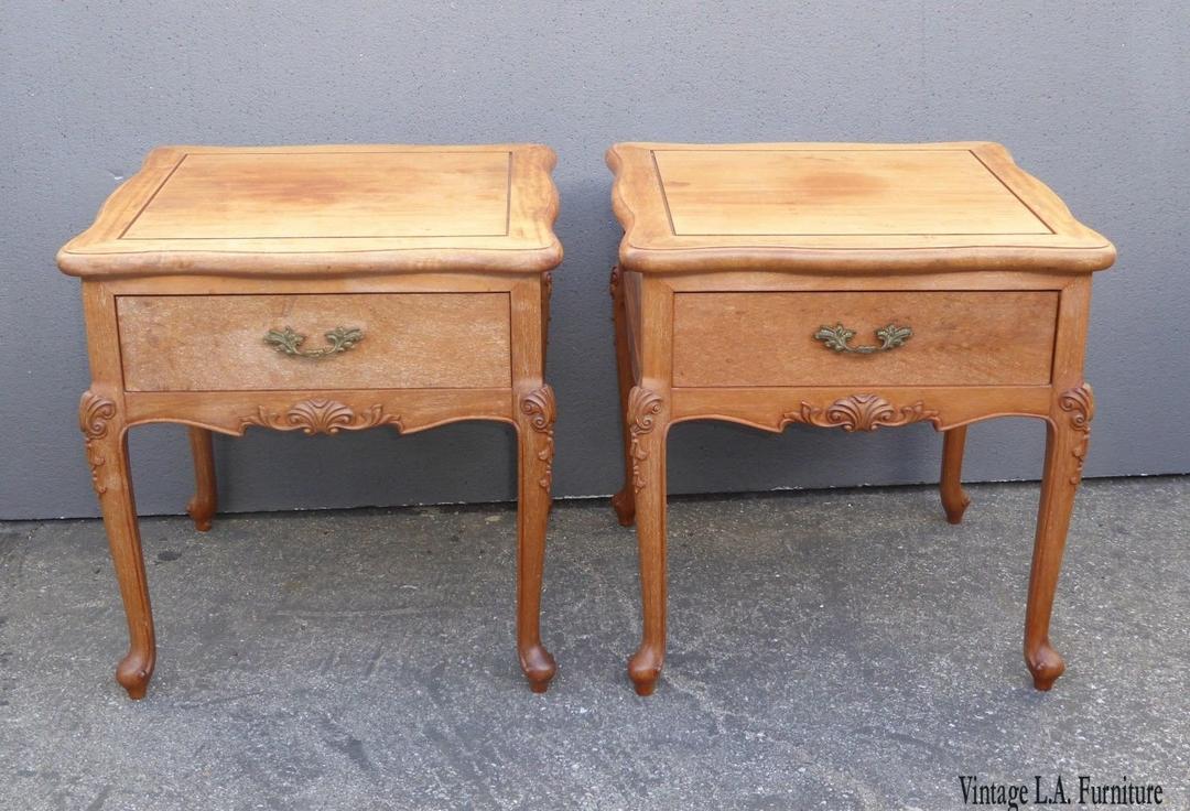 Pair Vintage French Provincial Brown End Tables Vintage LA Furniture