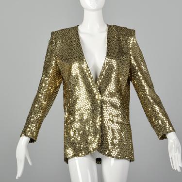Medium Sonia Rykiel 1980s Gold Sequin Blazer Metallic Blazer Vintage Sonia Rykiel Sequin Jacket Gold Jacket 