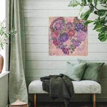 Hearts of Flowers Whimsical Canvas Wall Art ~ Floral Hearts ~ Floral Wall Canvas Art ~ Abstract Floral Art ~ Garden Flowers ~ Mix Media Art 