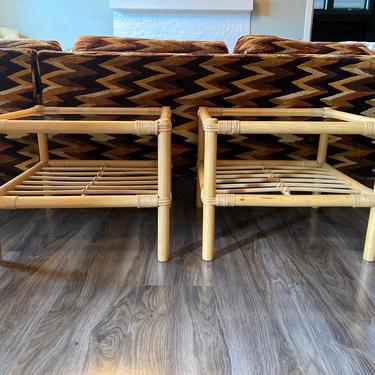 Vintage 1970s Rattan with Glass End Low Tables or Nightstands 