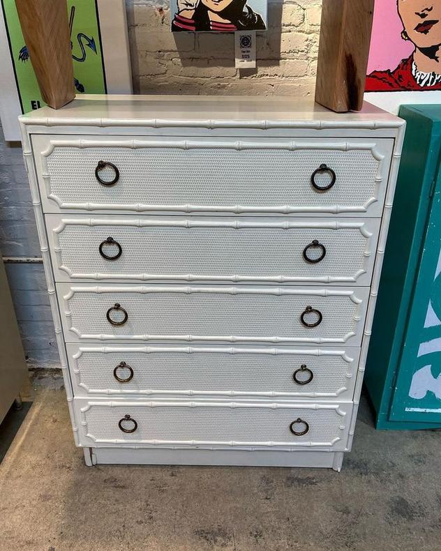 Fantastic faux bamboo chest of drawers. 36” x 19.5” x 46” 