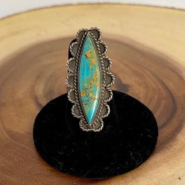 GOING GREEN Vintage Silver &amp; Turquoise Ring | Twisted Rope Frame | Native American Jewelry, Southwestern, Southwest | Sz 6 1/2 