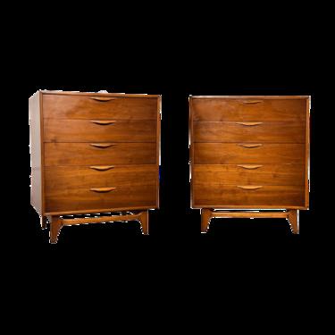 Lane Furniture Mid-Century Modern Walnut Highboy Chests – a Pair