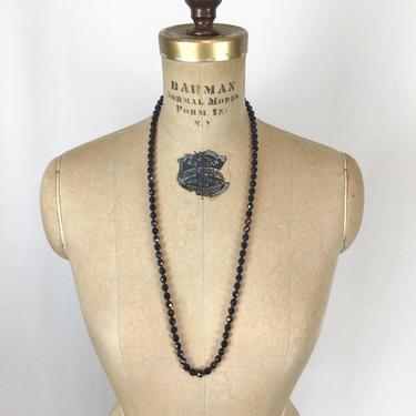 Vintage 50s Necklace | Vintage jet black faceted bead single strand necklace | 1950s beaded single strand necklace 
