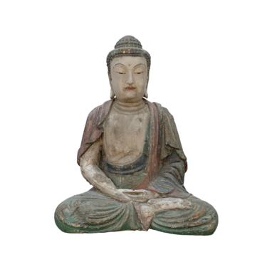 Large Chinese Rustic Wood Sitting Meditation Shakyamuni Buddha Statue ws1573E 