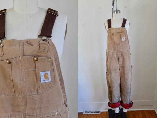 90s Carhartt Insulated Quilt Lined Distressed Overalls - 38x34