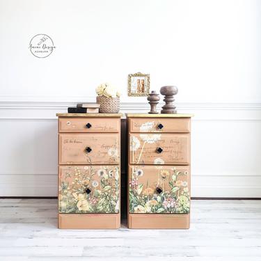 Tall Nightstands. Floral Chests. Chest of Drawers, Bedroom Dresser. Refinished Dresser. Painted Nightstands. Textured Nightstands. 