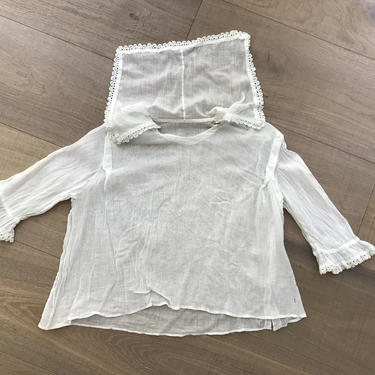 Antique “Armistice” WWI Blouse 1918 Early 1920s Shirt Cotton and Crochet Lace Sailor Collar Size S M 