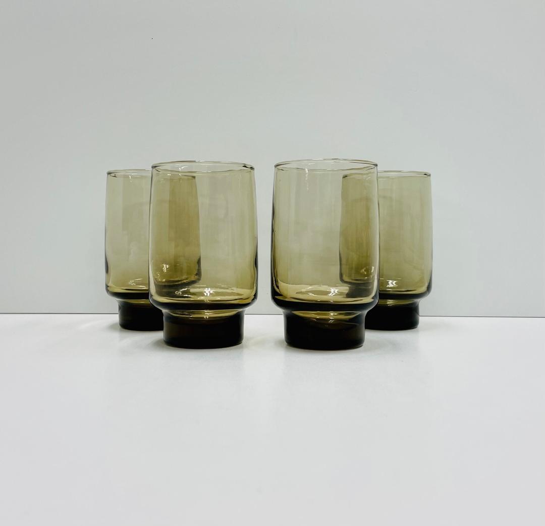 Vintage Libbey Drinking Glasses Tawny Brown Tumbler & Glass Rock