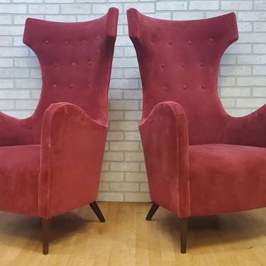 Mid Century Modern Fusia Velvet Malmo Wingback Chairs by Mr. Brown London - Pair