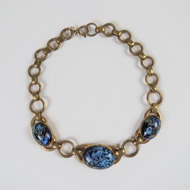 Vintage 1940s Millefiori art glass and brass necklace, Murano glass, choker, statement 
