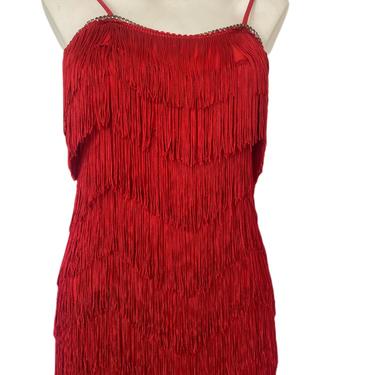Vintage Ref Flapper Dress, tassel fringe flapper dress, red gatsby dress, fringed tassel cocktail party dress size small 