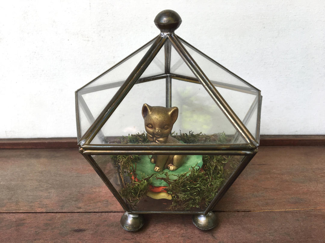 Vintage Glass Terrarium, Glass Curio Box, Hexagonal Glass Display Case