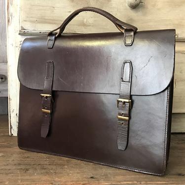 Brown Belted Leather Briefcase England Attache Satchel 