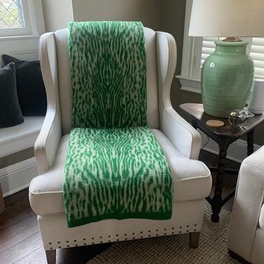 Vintage Green and White Wool Animal Zebra Print Blanket/Throw 
