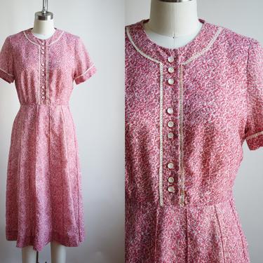 Vintage 1930s/40s Ditsy Rose Day Dress | S/M | 30s/40s Cotton Floral Rose Print Frock 
