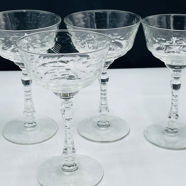 4 Vintage Etched CRYSTAL Wine Glasses, Rock Sharpe, 1950's, After