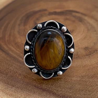 TIGER STRIPES Sterling Silver and Tigers Eye Ring | Appliqué Silver Frame | Mexican Jewelry | Southwestern | Size 6 1/2 