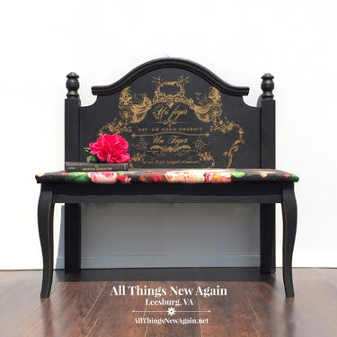 Black Bench | Black Headboard Bench | Entryway Bench | Entryway Seating | Custom Built Bench from Twin Headboard | Elegant Foyer Seating 