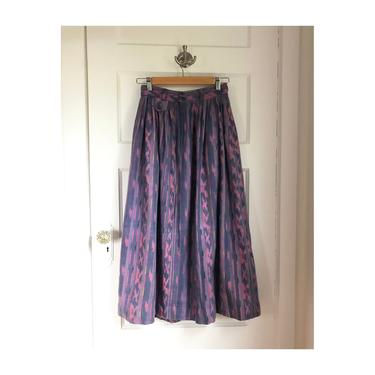 1980s Purple Ikat Pattern Woven Cotton Skirt- size small 