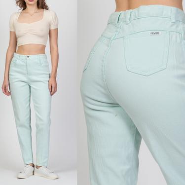 Vintage High Waist Mint Green Jeans - Medium, 27&quot;-28&quot; | 80s 90s High Rise Stretchy Denim Tapered Leg Mom Jeans 