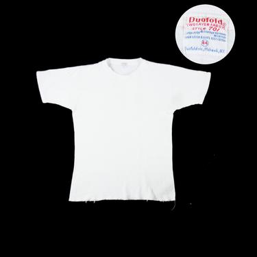 Vintage 1950's Duofold Short Sleeve - T - Shirt  - 701 - Work Shirt - Double Layer - Crew Neck - Distressed - White - 44 - Small Medium 
