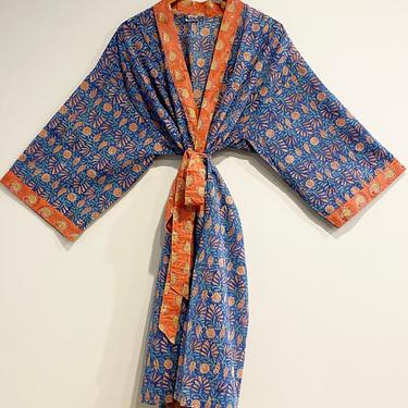 Block Printed Kimono Robe, Cotton Bathrobe, Dressing Gown, | Amisha -  Boston, MA | ATTIC