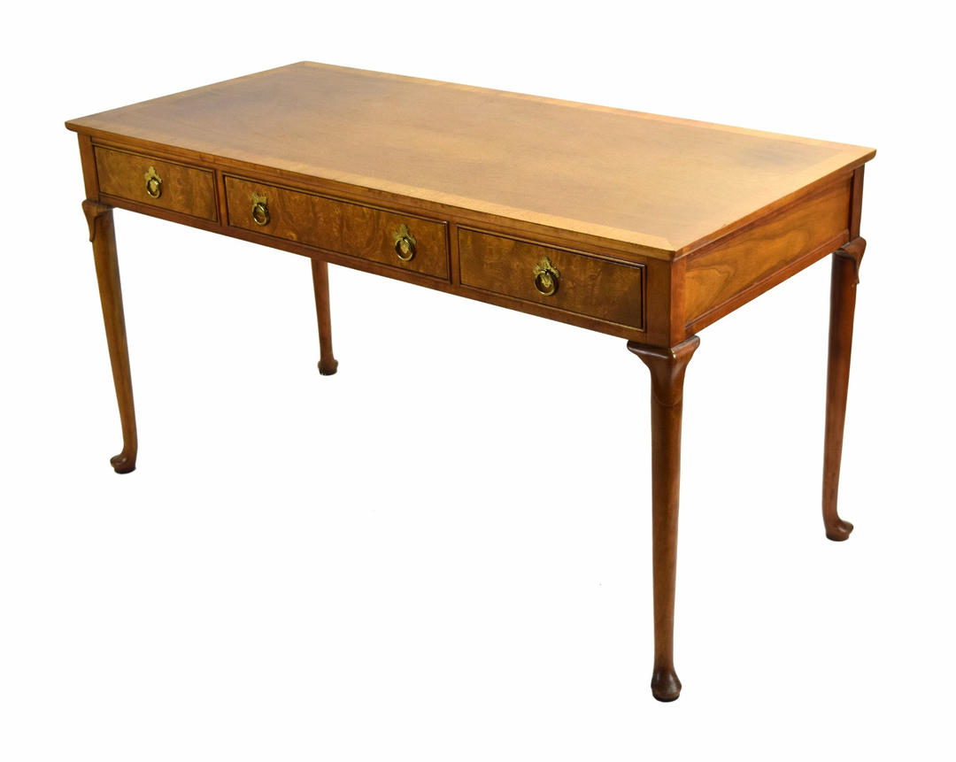 Vintage Baker Furniture Writing Desk Crossbanded Top Burled Drawer