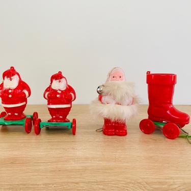 Vintage Christmas Lot of 1950s Hard Plastic Santas and Stocking Candy Containers  - Lot of 4 - AS IS Condition 