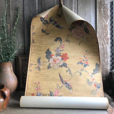 French Wallpaper, Printed Floral, Birds, Japanese Style, For Projects, French Chateau Decor 