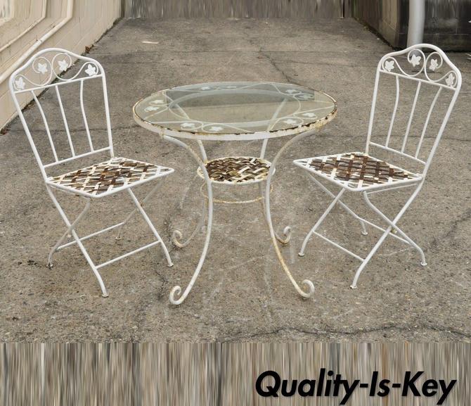 3 Pc Wrought Iron Patio French Bistro Dining Set Table 2 Folding