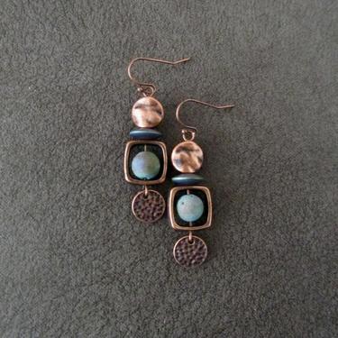 Hammered copper earrings, gypsy earrings, teal druzy agate earrings, boho bohemian hippie earrings, statement unique southwest 