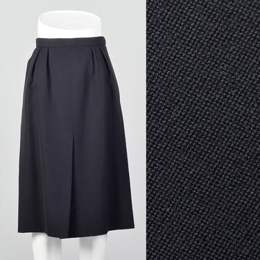 XS 1980s Yves Saint Laurent Rive Gauche Navy Blue Skirt Front Back Slit Classic Skirt Separates 80s Vintage 
