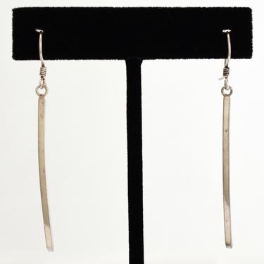 Edgy 70's curved sterling bar goth hippie dangles, long handmade 925 silver minimalist stick earrings 