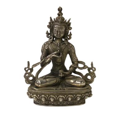 Chinese Distressed Marks Silver Color Metal Sitting Tibetan Tara Statue ws1701E 