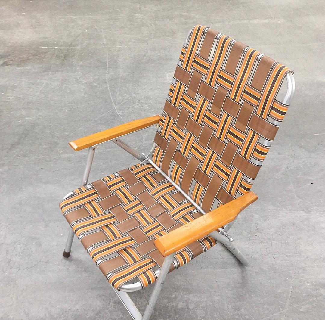 Vintage Lawn Chair Retro 1970s Silver Aluminum + Brown and Orange — free download