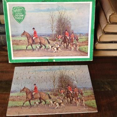 Wooden Puzzle Fox Hunt with Hounds Scene, 75 Pieces, Equestrian Heritage Original Box 