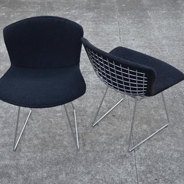 Vintage Bertoia Side Chairs with Full Cover Black Upholstery by Harry Bertoia for Knoll - Pair 
