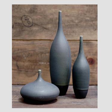 Reserved For Lori- one 10&amp;quot; tall Stoneware Slate skyscraper bottle vase by sara paloma 