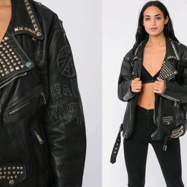 Studded Leather Jacket 80s Black Punk Jacket MOTORCYCLE