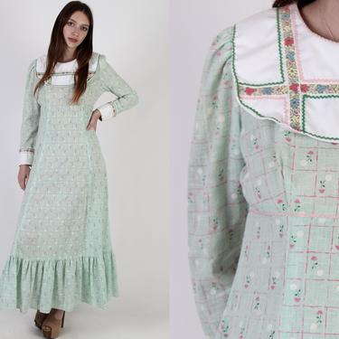 Vintage 1969 Black Label Gunne Sax Dress Mint Pastel Tulip CottageCore Pilgrim Maxi Dress 