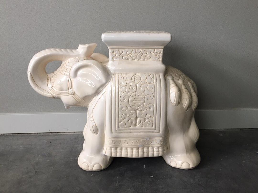 white ceramic elephant plant stand from ReRunRoom of Seattle, WA | ATTIC