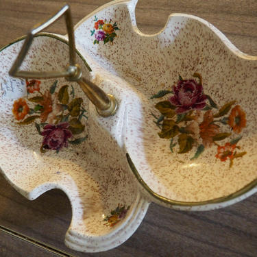 Ceramic Candy Dish, Unique Mid Century Divided Glass Ashtray, Vintage, Wedding Gift 