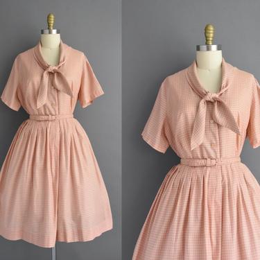 1950s vintage dress | Cay Artley Pink Gingham Print Short Sleeve Full Skirt Shirt Dress | XL | 50s dress 