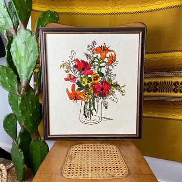 Gorgeous Large 60s/70s Embroidered Floral Art Piece 